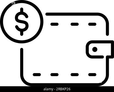 Portafoglio con una moneta da un dollaro. Utili, risparmi, investimenti e attività finanziarie. Pixel Perfect, tratto modificabile Illustrazione Vettoriale