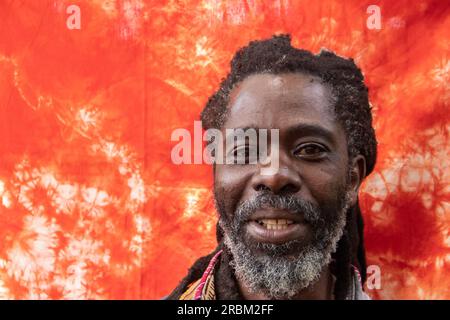 Ritratto dell'artista Rastafari per le strade di Harare, in Zimbabwe Foto Stock