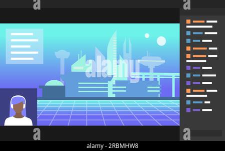 Gamer che si connette online sulla piattaforma per videogiochi in live streaming, interfaccia utente Illustrazione Vettoriale