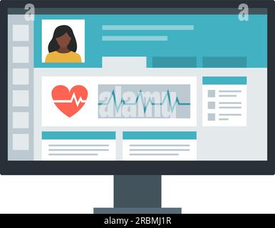 Cartelle cliniche elettroniche dei pazienti su schermo, concetto di telemedicina Illustrazione Vettoriale