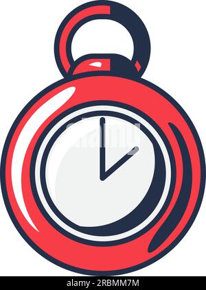 Cronometro sportivo rosso con lancette di secondo e minuto. Strumento per misurare il tempo e il conto alla rovescia nello sport e nel business. Semplice contorno cartoon vettoriale isolato o Illustrazione Vettoriale