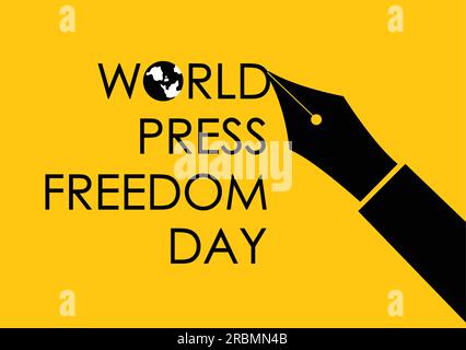 Illustrazione del giorno della libertà di stampa mondiale e della giustizia ai giornalisti, stilografica scrittura di testi Illustrazione Vettoriale