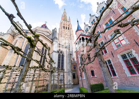 La storica chiesa di nostra Signora a Bruges, accanto al Gruuthusemuseum a Bruges, in Belgio. Foto Stock