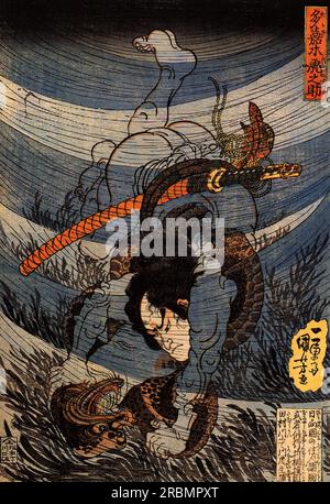 Takagi Toranosuke cattura un kappa sott'acqua nel fiume Tamura da Utagawa Kuniyoshi Foto Stock