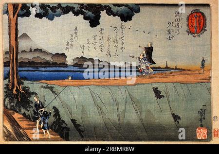 Monte Fuji dall'argine del fiume Sumida 1842 di Utagawa Kuniyoshi Foto Stock