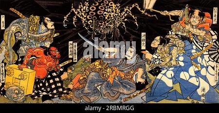 Raiko tormentato dal ragno terrestre di Utagawa Kuniyoshi Foto Stock