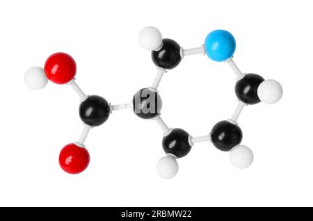 Molecola di vitamina B3 isolata su bianco. Modello chimico Foto Stock