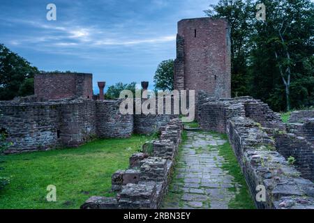 Le rovine del monastero di St Michael sull'Heiligenberg vicino a Heidelberg la sera dopo il tramonto. Foto Stock