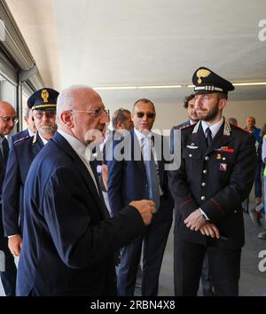 Napoli, Campania, ITALIA. 10 luglio 2023. 10/07/2023 Napoli, inaugurazione del nuovo sottopassaggio dal porto di Napoli a Piazza Municipio.nella foto: Il Presidente della regione Campania l'onorevole Vincenzo de Luca (Credit Image: © Fabio Sasso/ZUMA Press Wire) SOLO USO EDITORIALE! Non per USO commerciale! Crediti: ZUMA Press, Inc./Alamy Live News Foto Stock