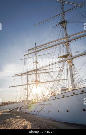 Nave museo Gorch Fock nel porto di Stralsund, Meclemburgo-Pomerania occidentale, Germania settentrionale, Germania Foto Stock