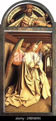 Angel Annunciate, dall'esterno del pannello sinistro della pala d'altare di Gand 1432 di Jan van Eyck Foto Stock