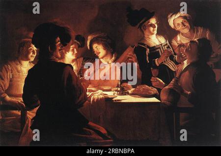 Supper Party with Lute Player 1620 di Gerard van Honthorst Foto Stock