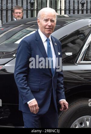 Londra, Regno Unito. 10 luglio 2023. Il presidente DEGLI STATI UNITI Joe Biden se ne va dopo aver incontrato il primo ministro britannico Rishi Sunak a Downing Street, Londra. (Foto di James Warren/SOPA Images/Sipa USA) credito: SIPA USA/Alamy Live News Foto Stock