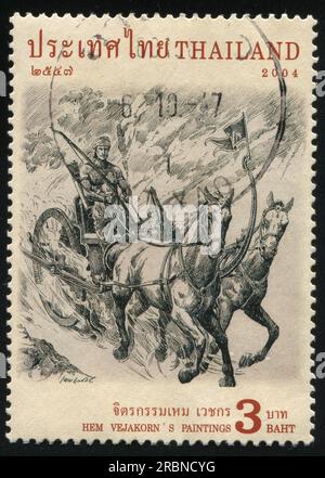 RUSSIA KALININGRAD, 31 MAGGIO 2016: Timbro stampato dalla Thailandia, mostra illustrazione della cavalleria, dipinti di HEM vejakorn, cirka 2004 Foto Stock