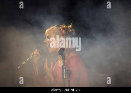 Ven'nus in concerto, la lluna en Vers festival, Sant Joan, Maiorca, Isole Baleari, Spagna. Foto Stock