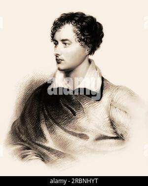 George Gordon Noel Byron, vi barone Byron di Rochdale, 1788 - 1824, poeta britannico, editato digitale Foto Stock