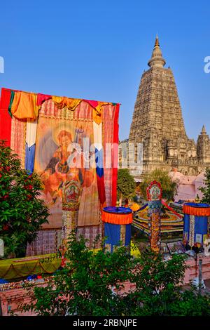 India, Bihar, Bodhgaya, Unesco World Heriatge, il Tempio di Mahabodhi Foto Stock