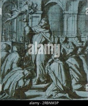 Pietro da Verona esorcizza un demone personificato da una Madonna col bambino 1570 di Giorgio Vasari Foto Stock