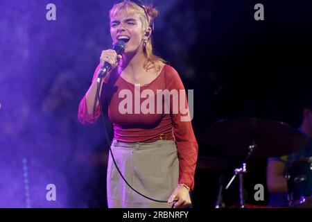 Ven'nus in concerto, la lluna en Vers festival, Sant Joan, Maiorca, Isole Baleari, Spagna. Foto Stock