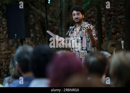 Ismael Sempere, recital poetico, oratori de Sant Blai, Campos, Maiorca, Isole Baleari, recital poetico della Spagna, Oratori de Sant Blai, Campos, Maiorca, Isole Baleari, Spagna. Foto Stock