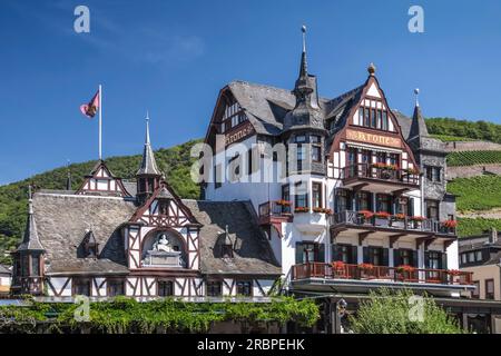 Hotel storico Krone ad Assmannshausen, Rheingau, Assia, Germania Foto Stock