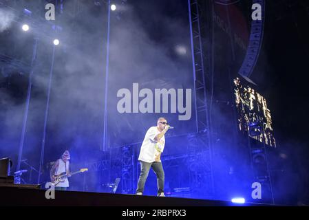 Roma, Italia. 9 luglio 2023. Coez si esibisce durante il concerto del festival Rock in Roma il 9 luglio 2023 all'Ippodromo delle Capannelle di Roma, Italia Credit: Independent Photo Agency/Alamy Live News Foto Stock