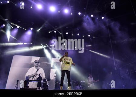 Roma, Italia. 9 luglio 2023. Coez si esibisce durante il concerto del festival Rock in Roma il 9 luglio 2023 all'Ippodromo delle Capannelle di Roma, Italia Credit: Independent Photo Agency/Alamy Live News Foto Stock