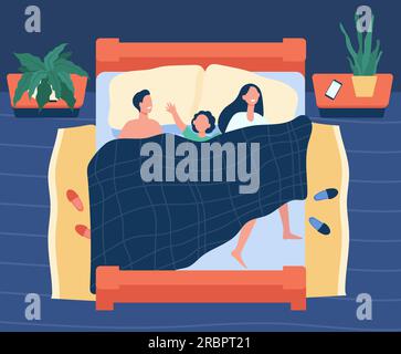 Felice mamma, papà e bambino che dormono insieme Illustrazione Vettoriale