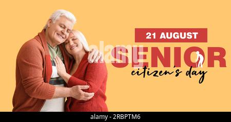 Banner per la giornata mondiale dei cittadini anziani con una coppia matura felice Foto Stock