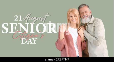 Banner per la giornata mondiale dei cittadini anziani con una coppia matura felice Foto Stock