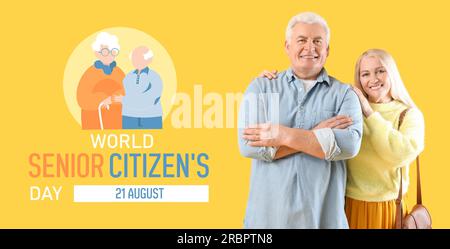 Banner per la giornata mondiale dei cittadini anziani con una coppia matura felice Foto Stock
