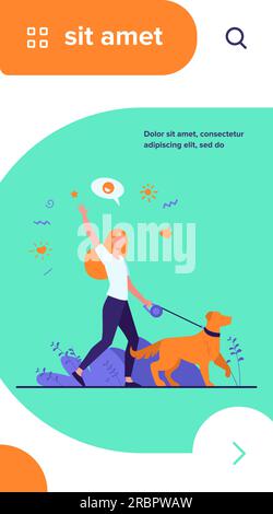 Donna felice senza volto che cammina con il cane nel parco Illustrazione Vettoriale