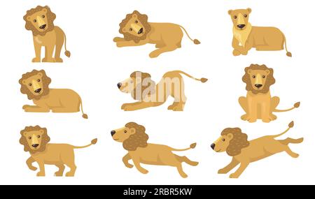 Set di azioni Cartoon Lion Illustrazione Vettoriale