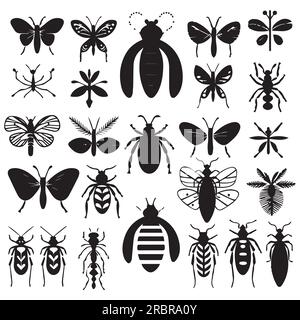 Una serie di illustrazioni di silhouette Insect Vector Illustrazione Vettoriale