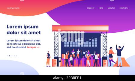 Gente felice che si diverte a Rock concerto piatto vettore illustrazione Illustrazione Vettoriale