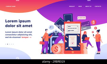 Persone con smartphone che utilizzano l'app mobile banking Illustrazione Vettoriale