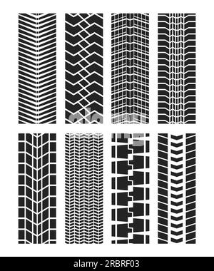 Pneumatici e tracce di pista per auto con schema piatto impostato Illustrazione Vettoriale