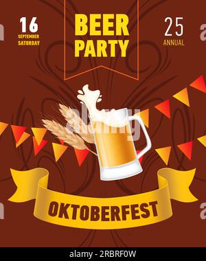 Oktoberfest, lettering per la festa della birra con frumento e boccale Illustrazione Vettoriale