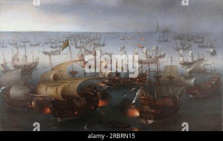 La battaglia con l'Armada spagnola 1601 di Hendrick Cornelisz Vroom Foto Stock