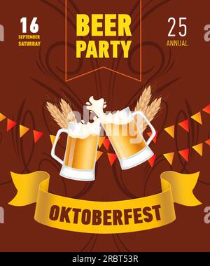 Oktoberfest, lettering per la festa della birra con tazze da birra Illustrazione Vettoriale