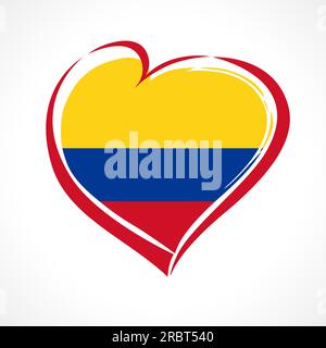 Logo creativo del cuore colombiano. Grafica T-shirt, elementi di design regalo con stile pennellate. Benvenuto al concetto di icona della Colombia. Illustrazione Vettoriale