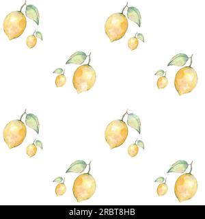 Motivo senza cuciture con limoni. Illustrazione disegnata a mano. Elementi acquerello. Lemon. Contesto Foto Stock