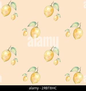 Motivo senza cuciture con limoni. Illustrazione disegnata a mano. Elementi acquerello. Lemon. Contesto Foto Stock