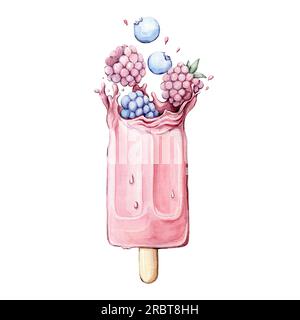Set di gelato disegnato a mano ad acquerello. Illustrazione. Foto Stock