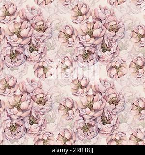 Motivo ad acquerello senza cuciture con peonie. Illustrazioni disegnate a mano Foto Stock
