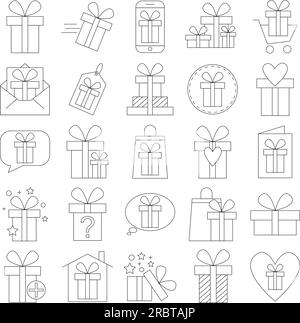 Un semplice set regalo di icone di linea vettoriale collegate. Illustrazione Vettoriale