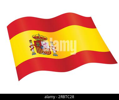 accurata corretta bandiera spagnola della spagna sventolando vettore fluente isolato su sfondo bianco Illustrazione Vettoriale