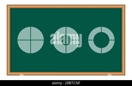 Set di quattro parti del cerchio. Grafico a torta con quattro settori delle stesse dimensioni. Risorse matematiche per insegnanti e studenti. Illustrazione Vettoriale