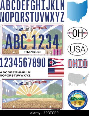 Stile targa auto Ohio, 2021, lettere, numeri e simboli, illustrazione vettoriale, USA Illustrazione Vettoriale