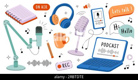 Set di elementi per podcast Illustrazione Vettoriale